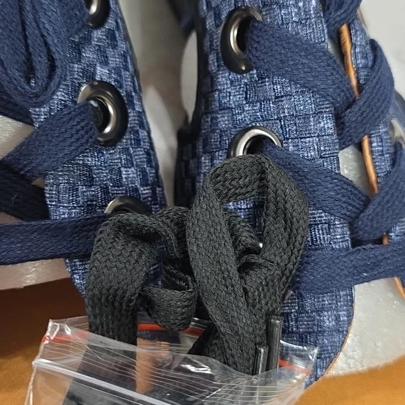 NEW Bernie Mev "Marcelo" Women's Wedge Sandals Lace Up Woven Denim 2 Laces 42/11 - Picture 10 of 11